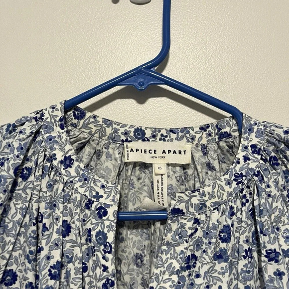 Apiece Apart Blue Mitte Floral Poplin Button Front Mini Dress Size XS - Picture 5 of 11